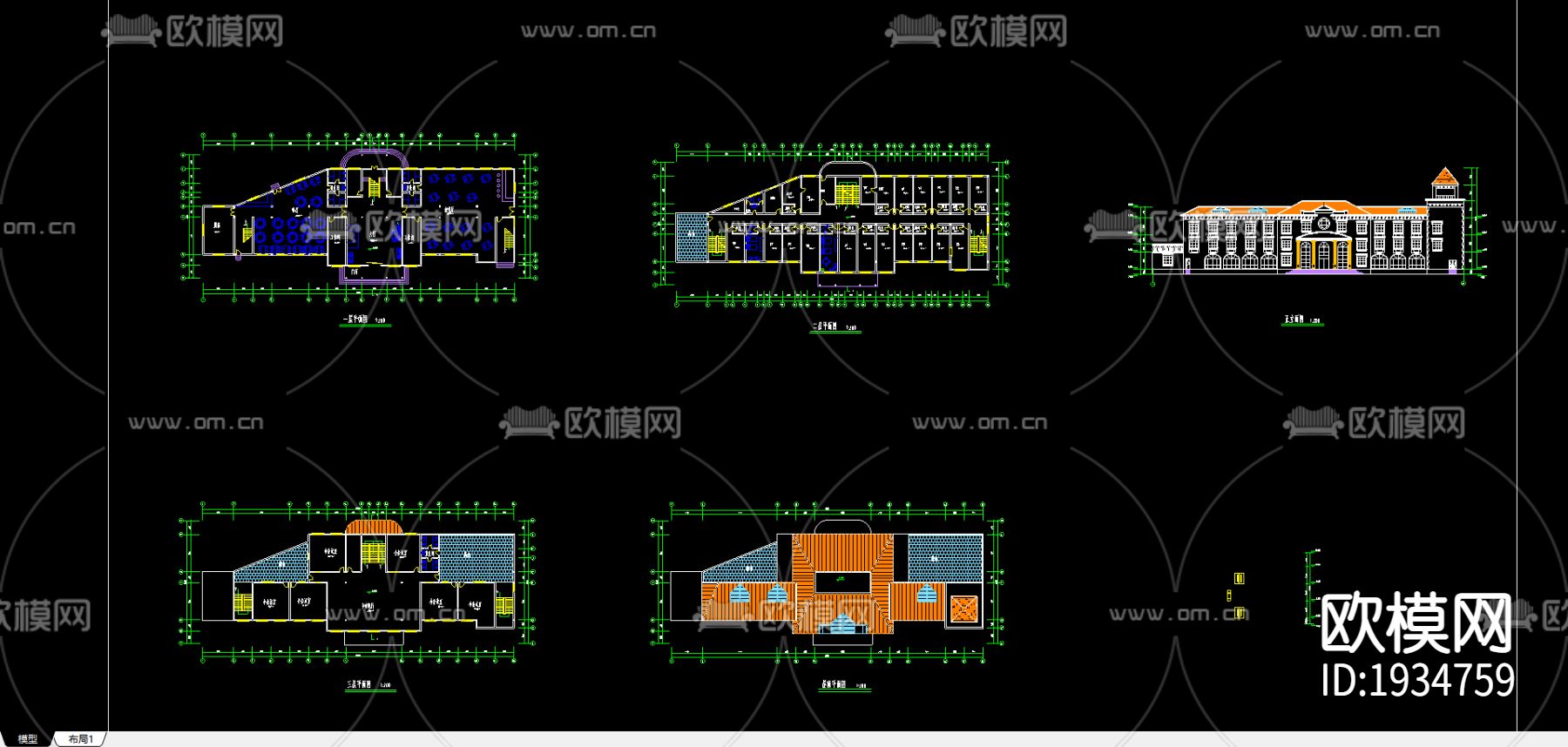 渡假村综合楼cad施工图下载（渲染图1）