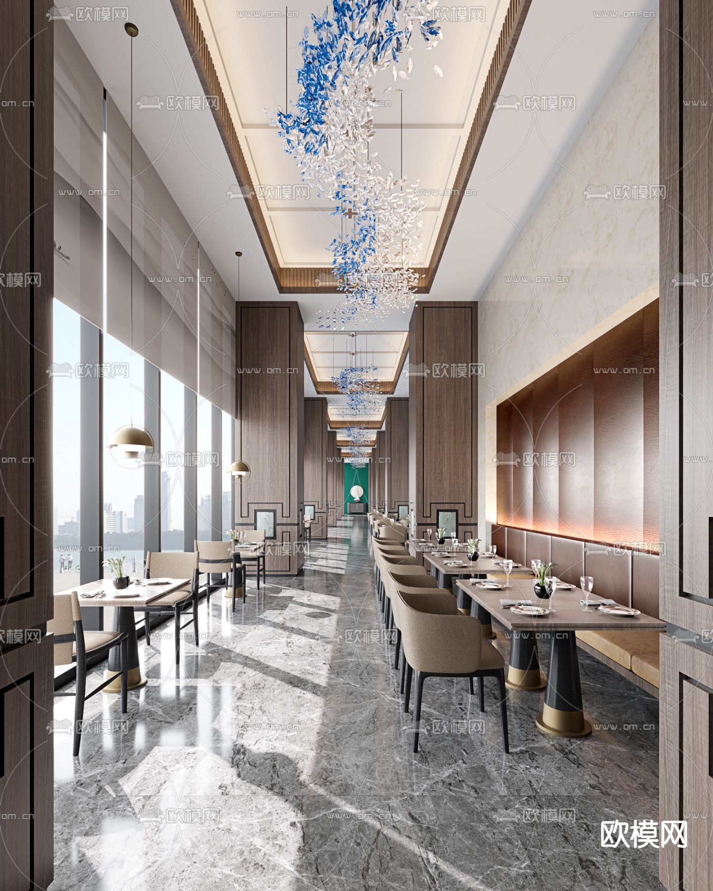 新中式自助餐厅3d模型下载