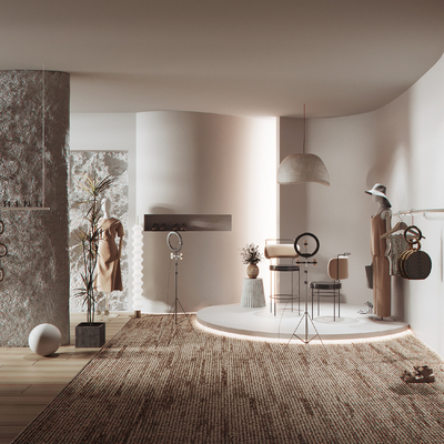  现代服装店直播间su模型 