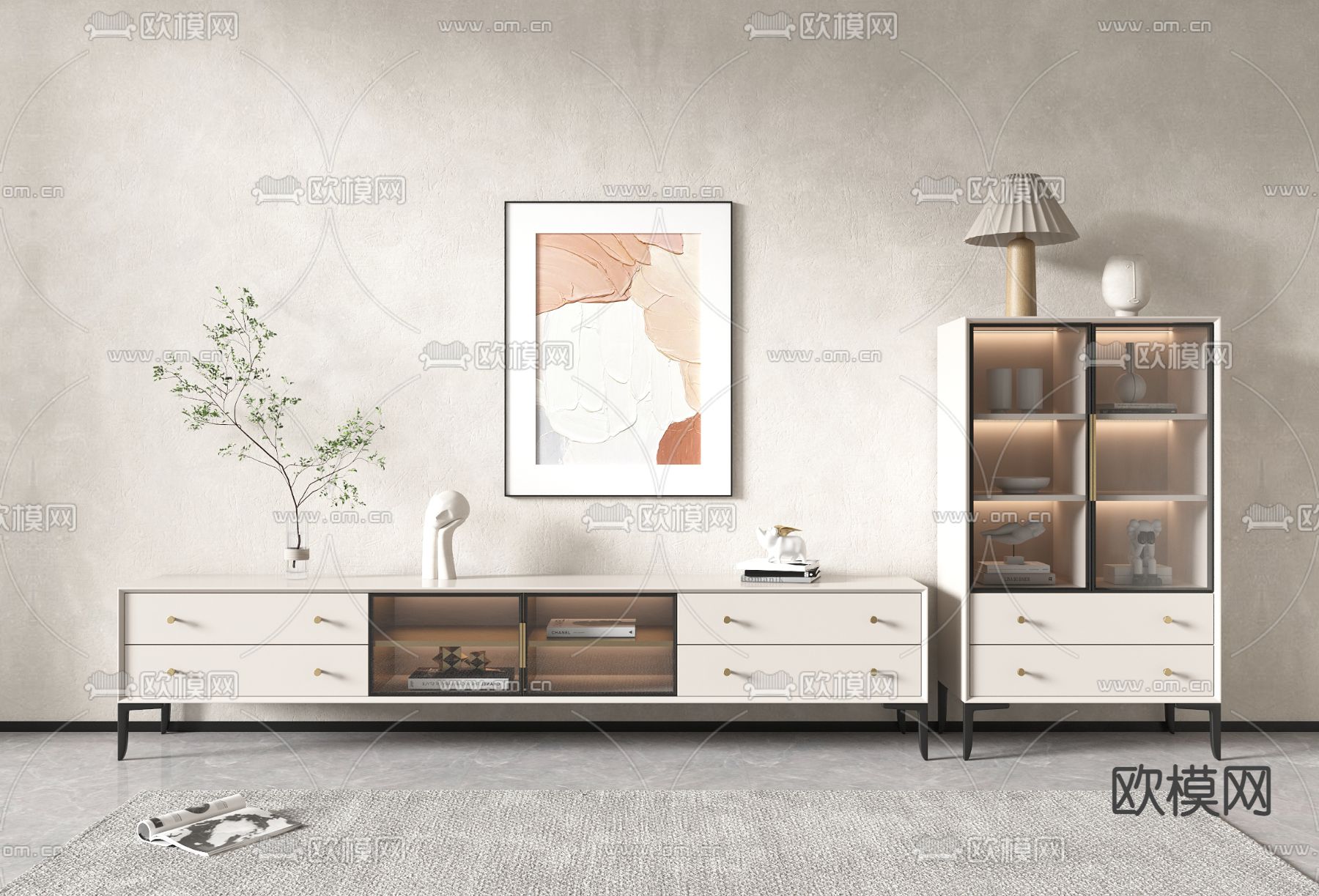 现代轻奢电视柜3d模型下载
