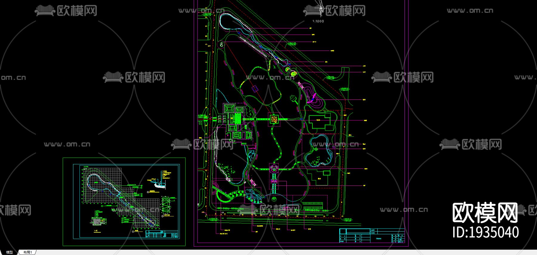 徐特立公园cad平面索引图下载（渲染图1）