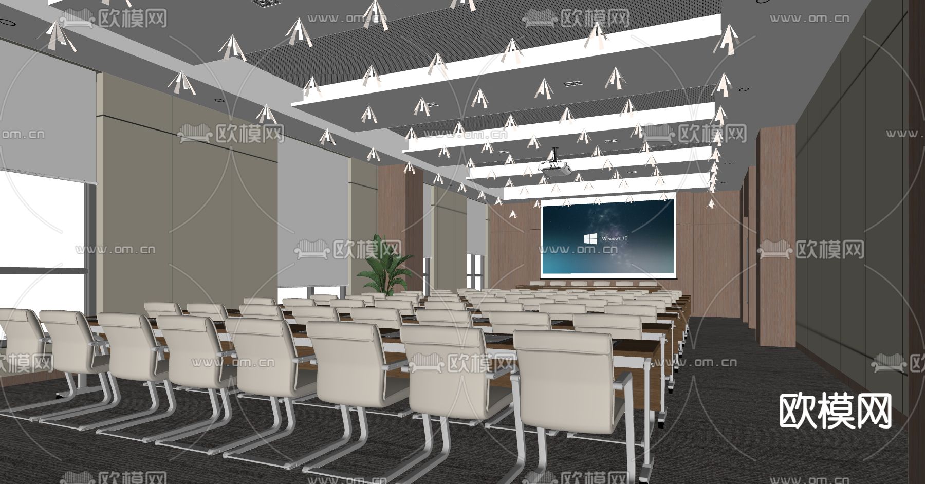 现代会议室报告厅su模型下载（渲染图2）