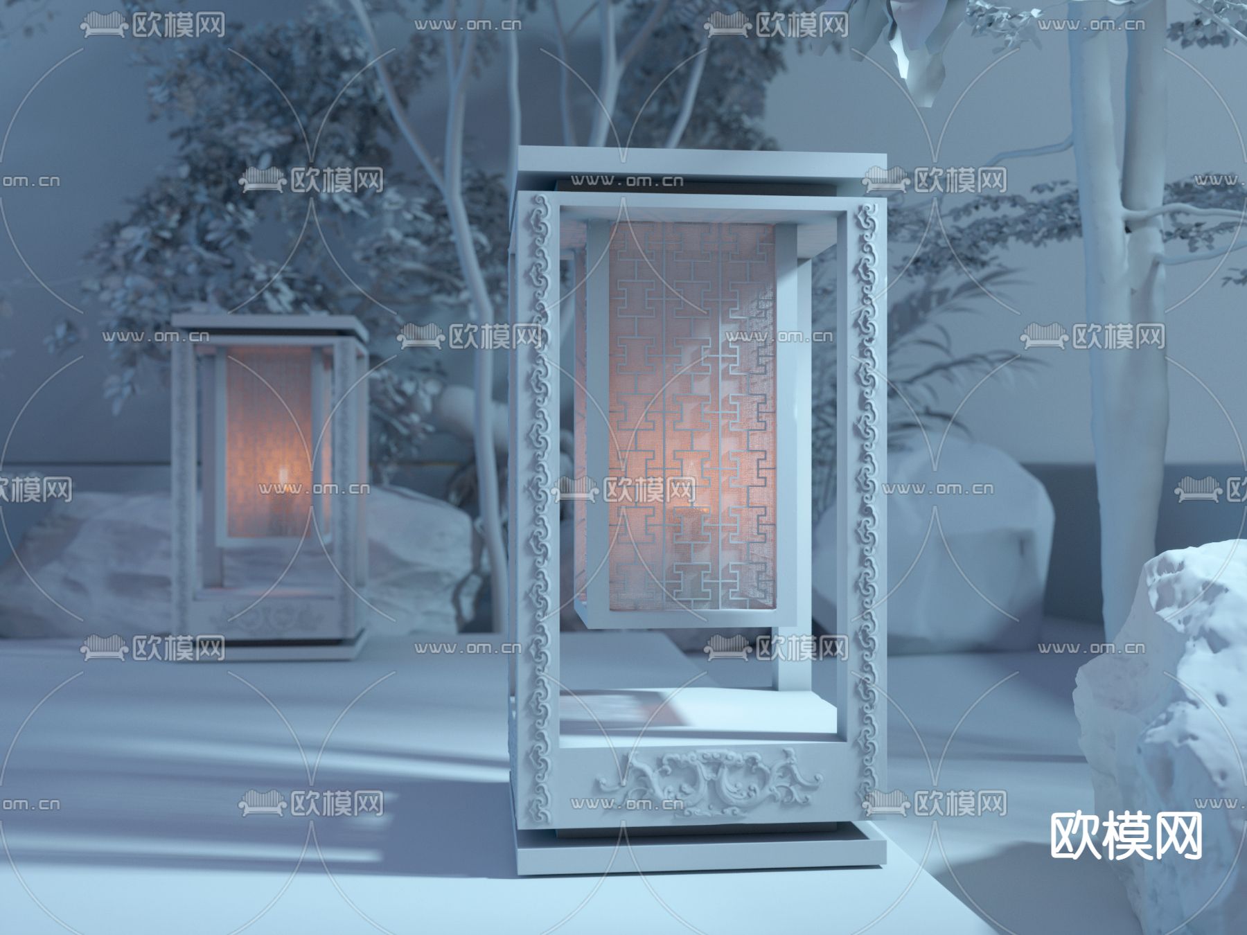 新中式实木草坪灯3d模型下载（渲染图2）