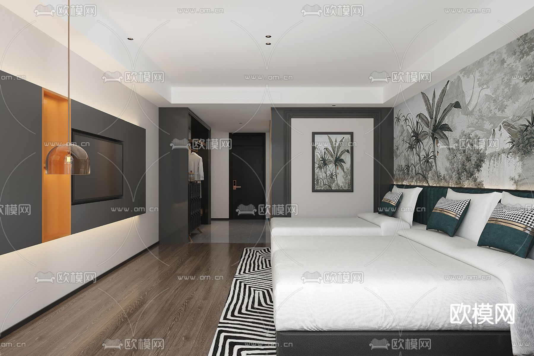 现代摩登客房免费3d模型下载（渲染图2）