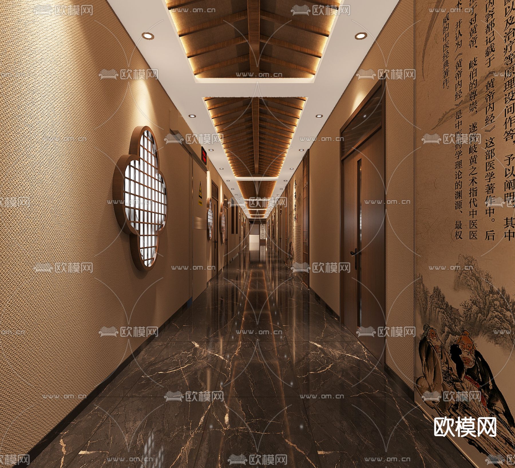 中式中医药馆医院免费3d模型下载（渲染图4）