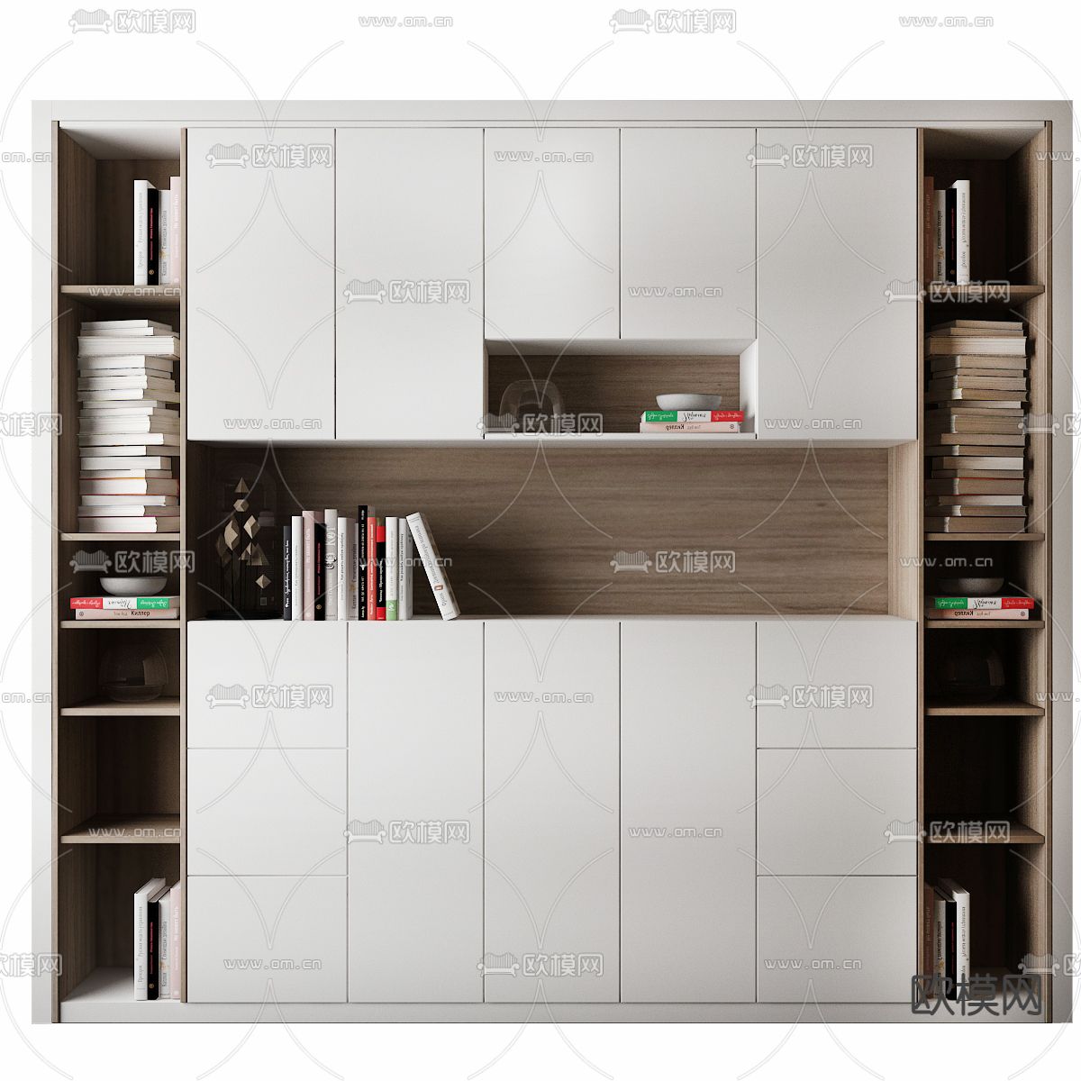 现代木质书柜3d模型下载