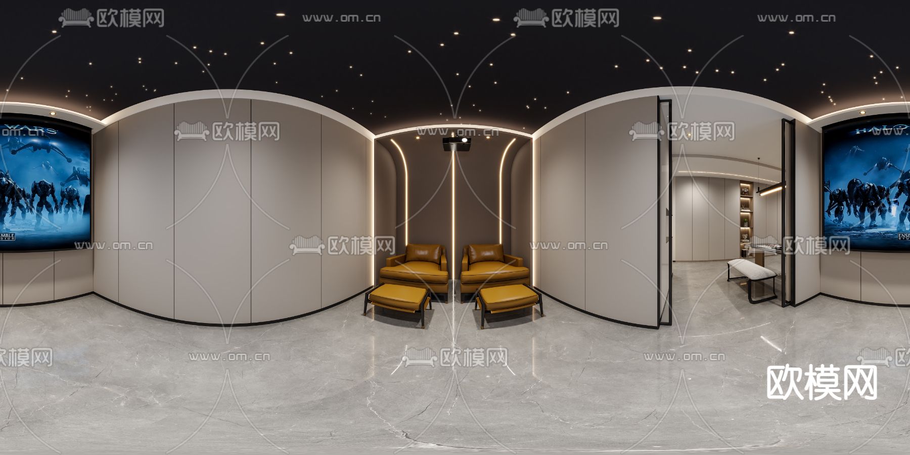 现代视听室影音室vr全景3d模型