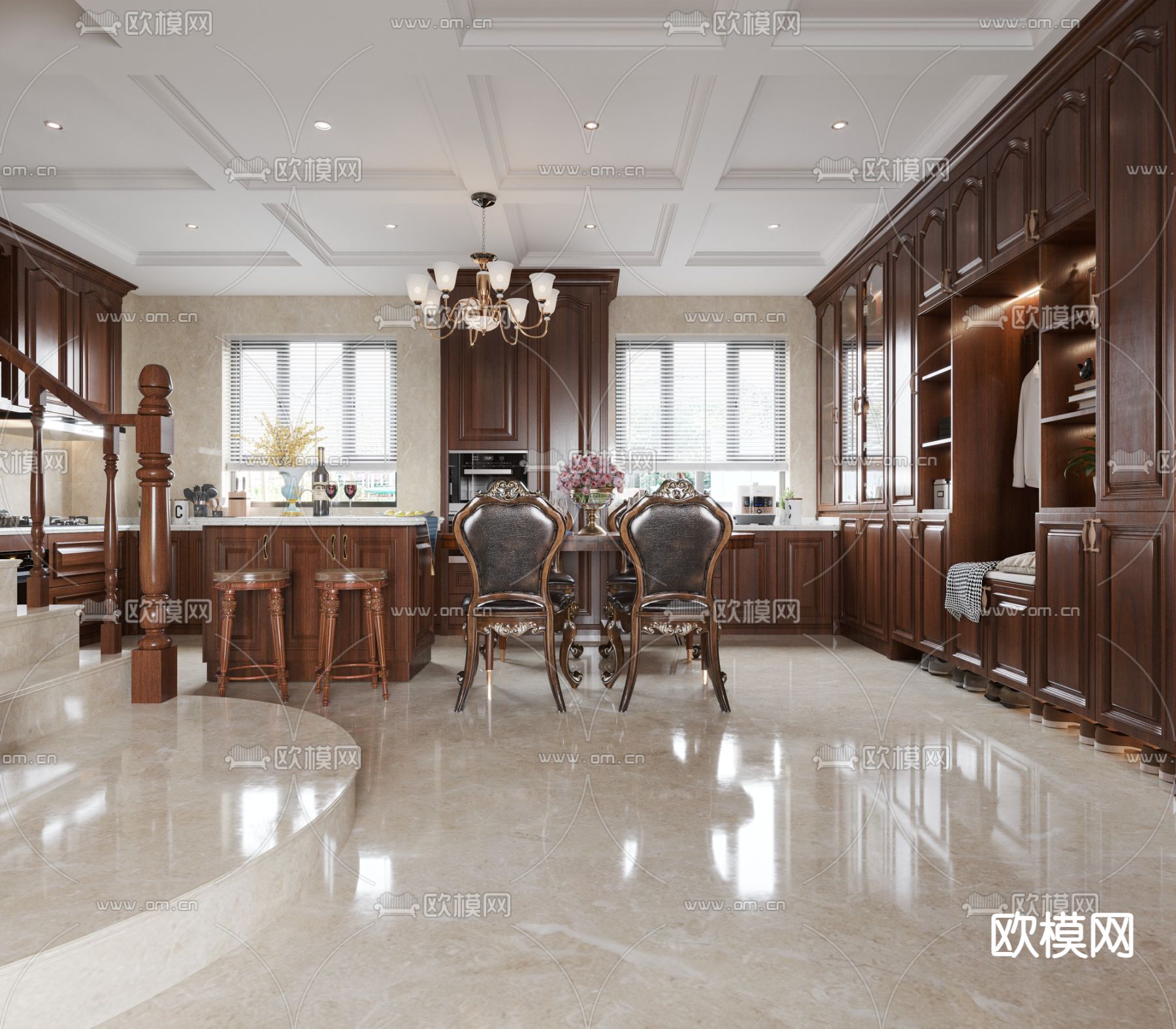 欧式轻奢客厅餐厅3d模型下载（渲染图5）