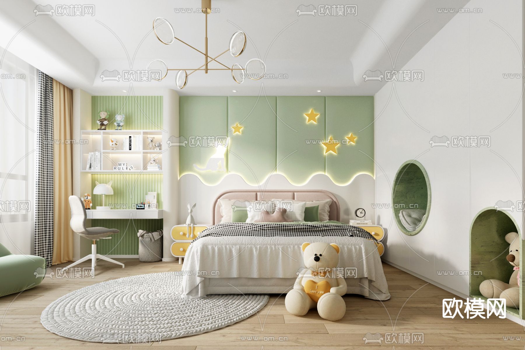 现代儿童房女儿房3d模型下载