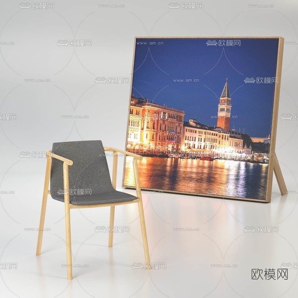 现代单椅挂画免费3d模型下载