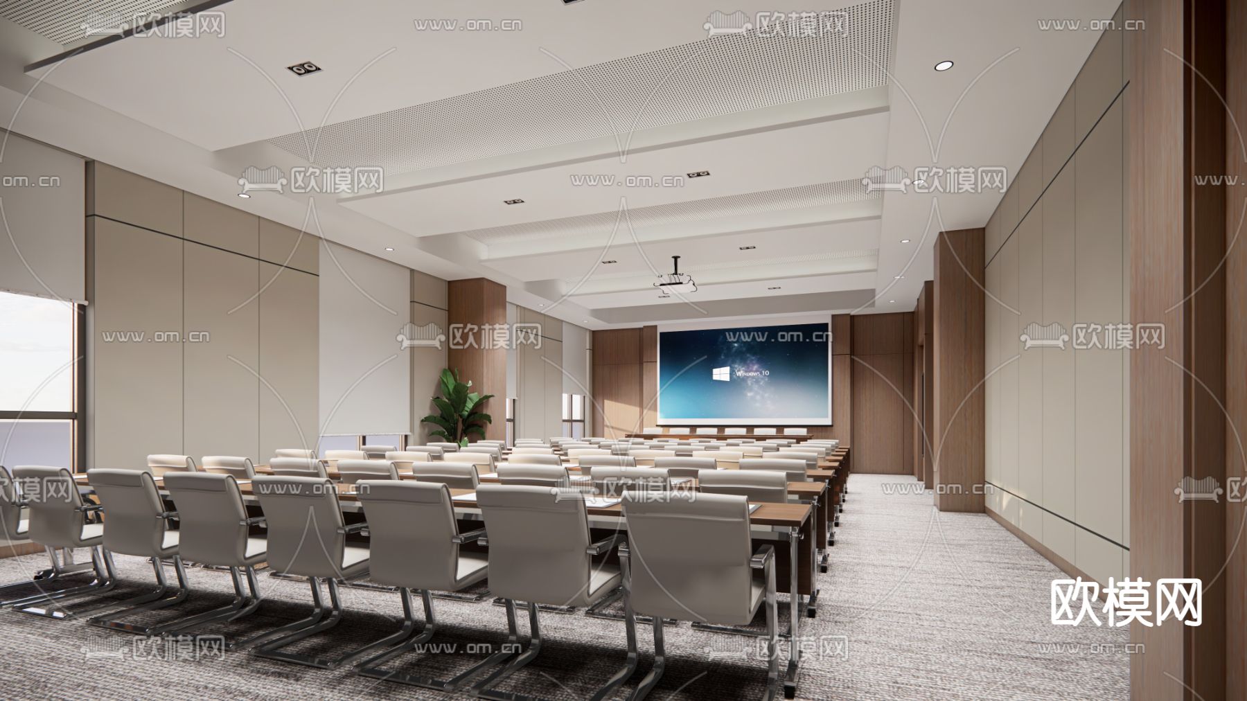 现代会议室报告厅su模型下载（渲染图1）