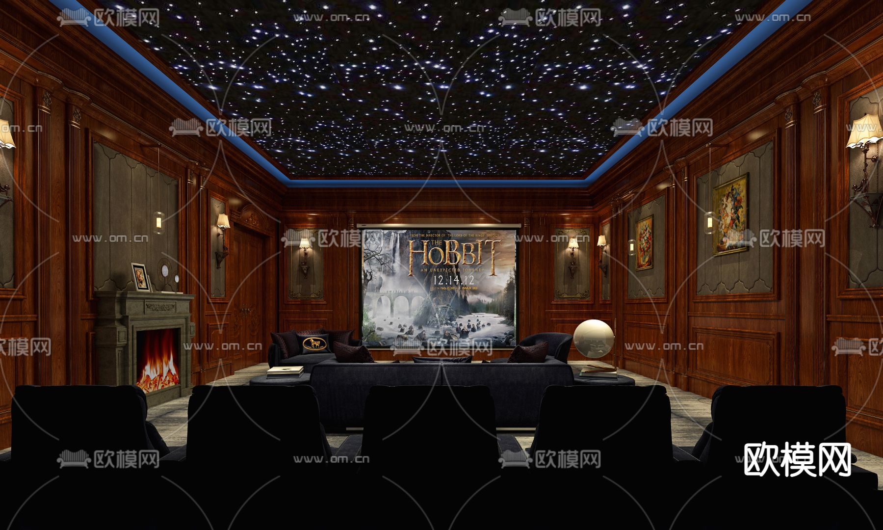 美式影音室免费3d模型下载