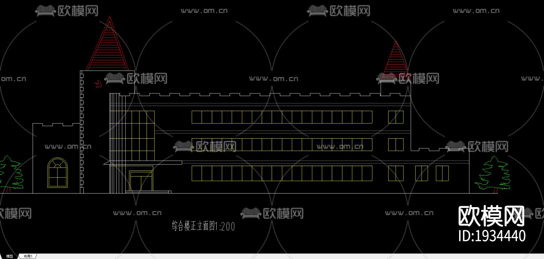 度假村综合楼cad施工图下载（渲染图2）