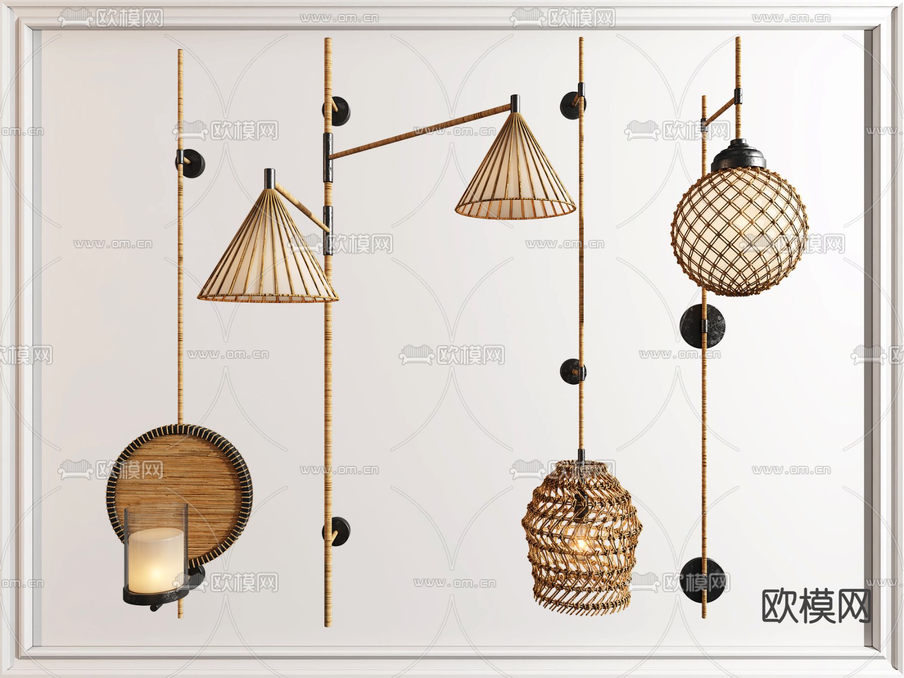 自然风藤编壁灯3d模型