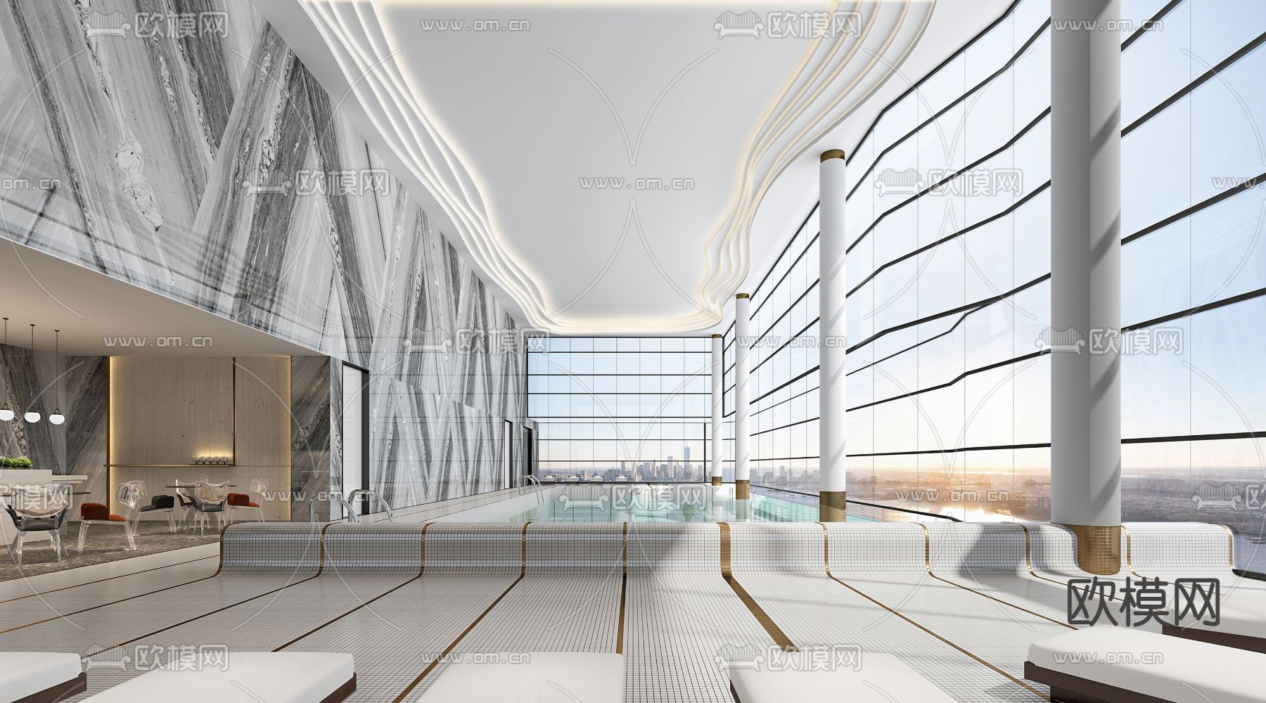 现代室内游泳池3d模型下载