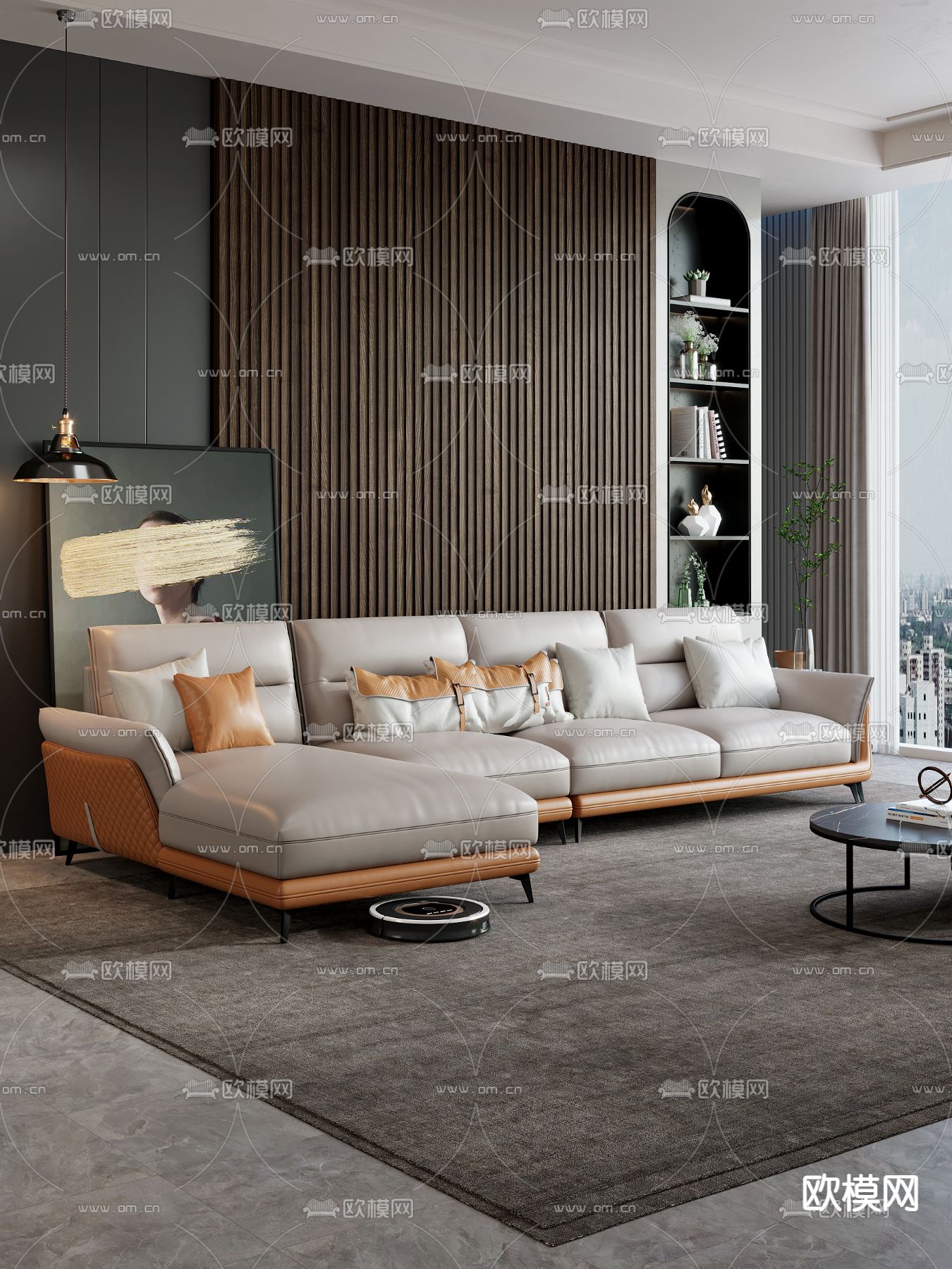 现代皮革转角沙发3d模型下载（渲染图2）