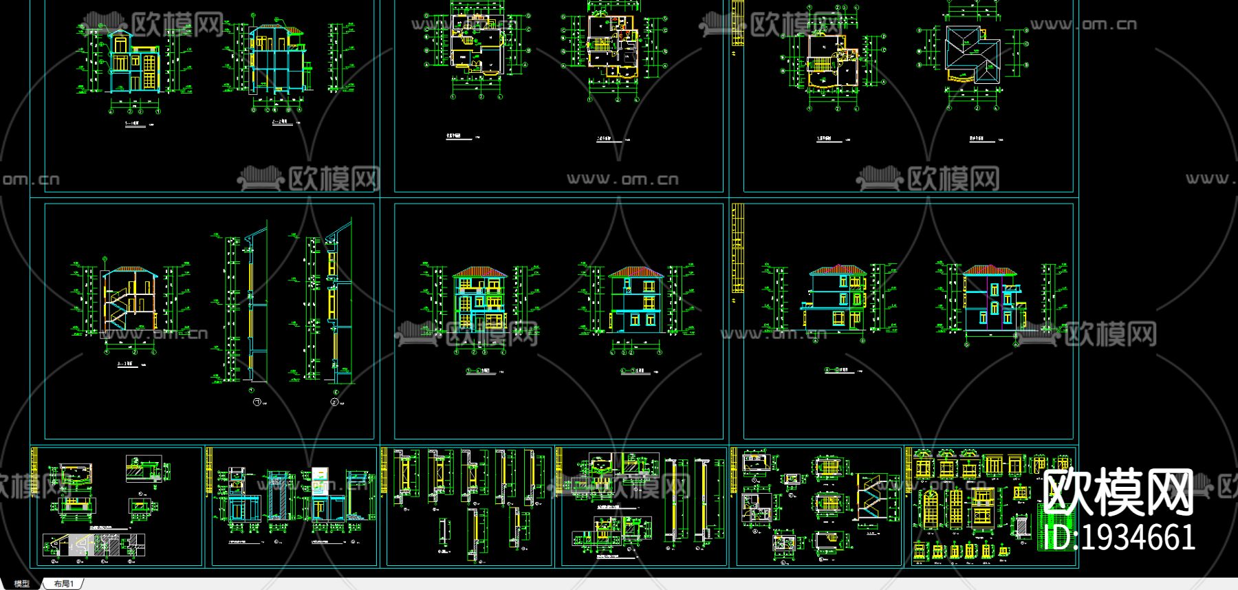 别墅建筑cad施工图-免费3dmax模型库-欧模网