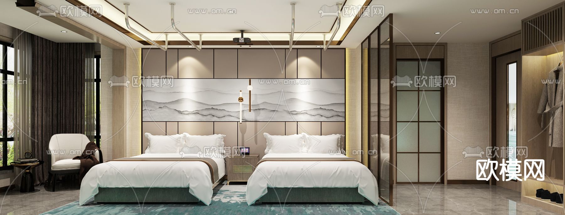 现代足疗包间免费3d模型下载（渲染图1）