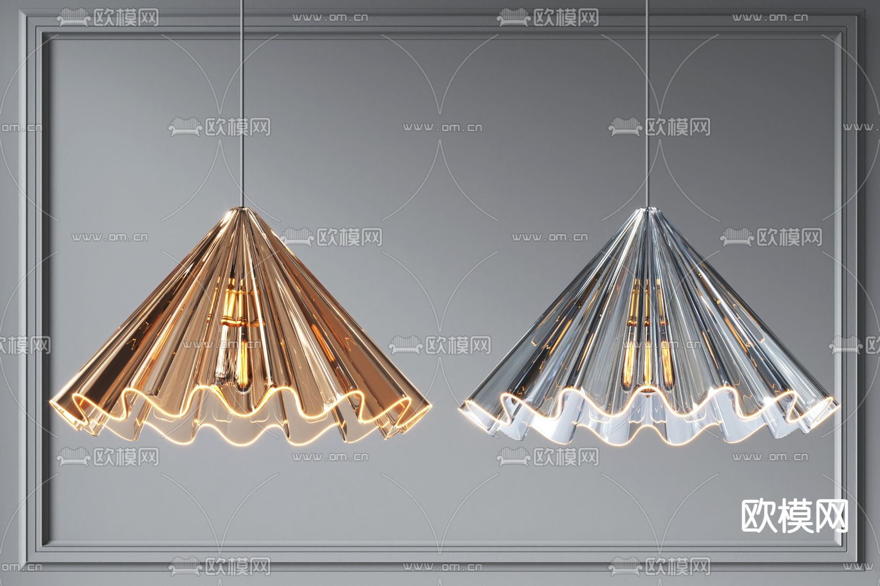 现代亚克力波浪吊灯3d模型下载_ID11782688_3dmax免费模型-欧模网