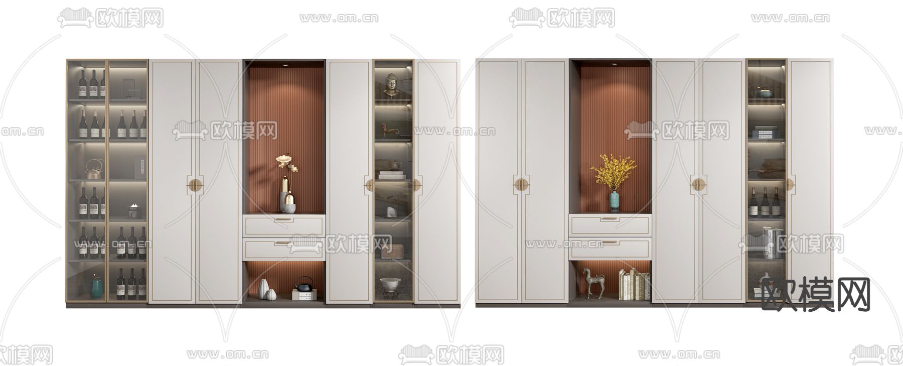 新中式酒柜su模型下载（渲染图1）