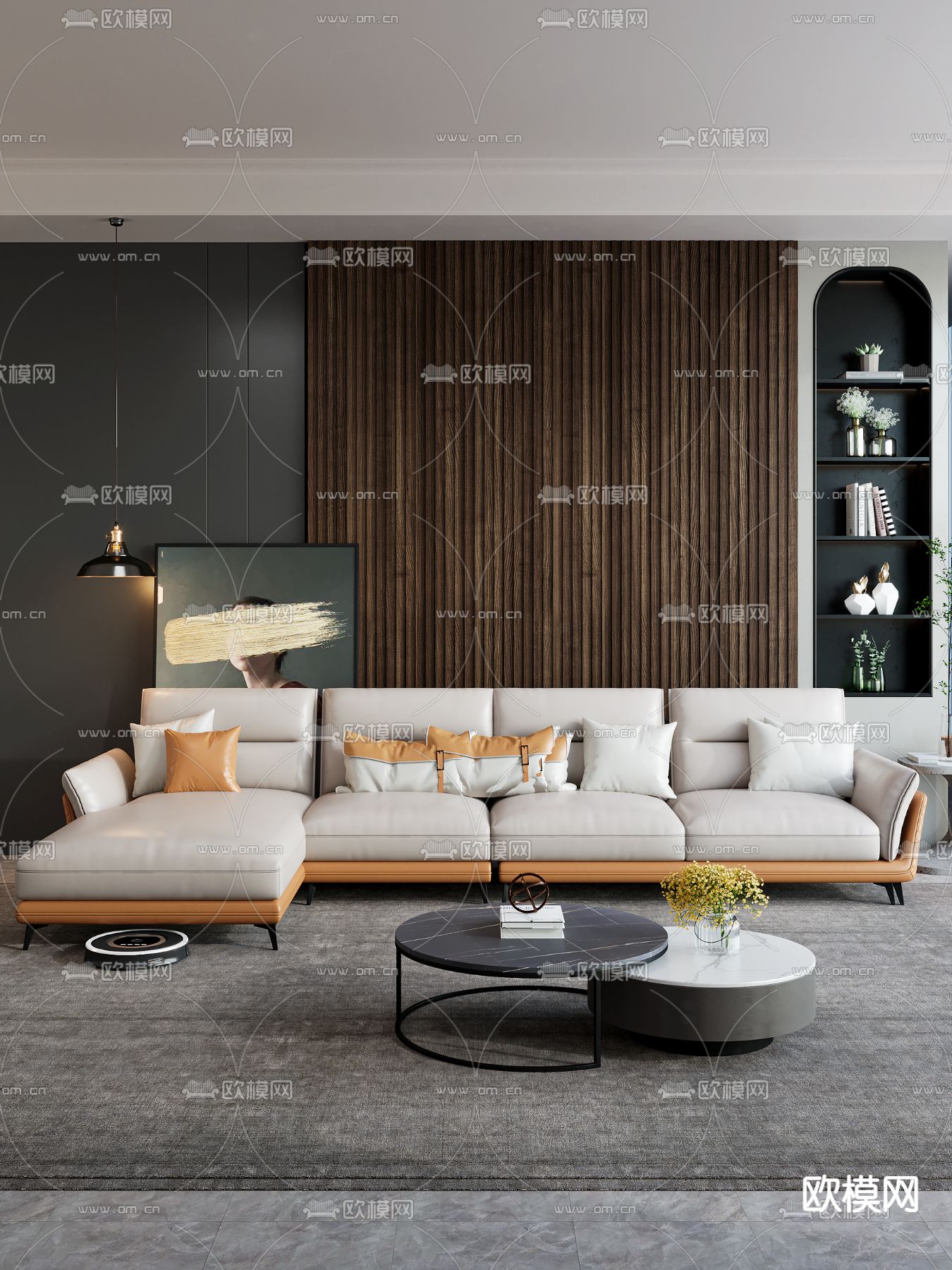 现代皮革转角沙发3d模型下载（渲染图1）