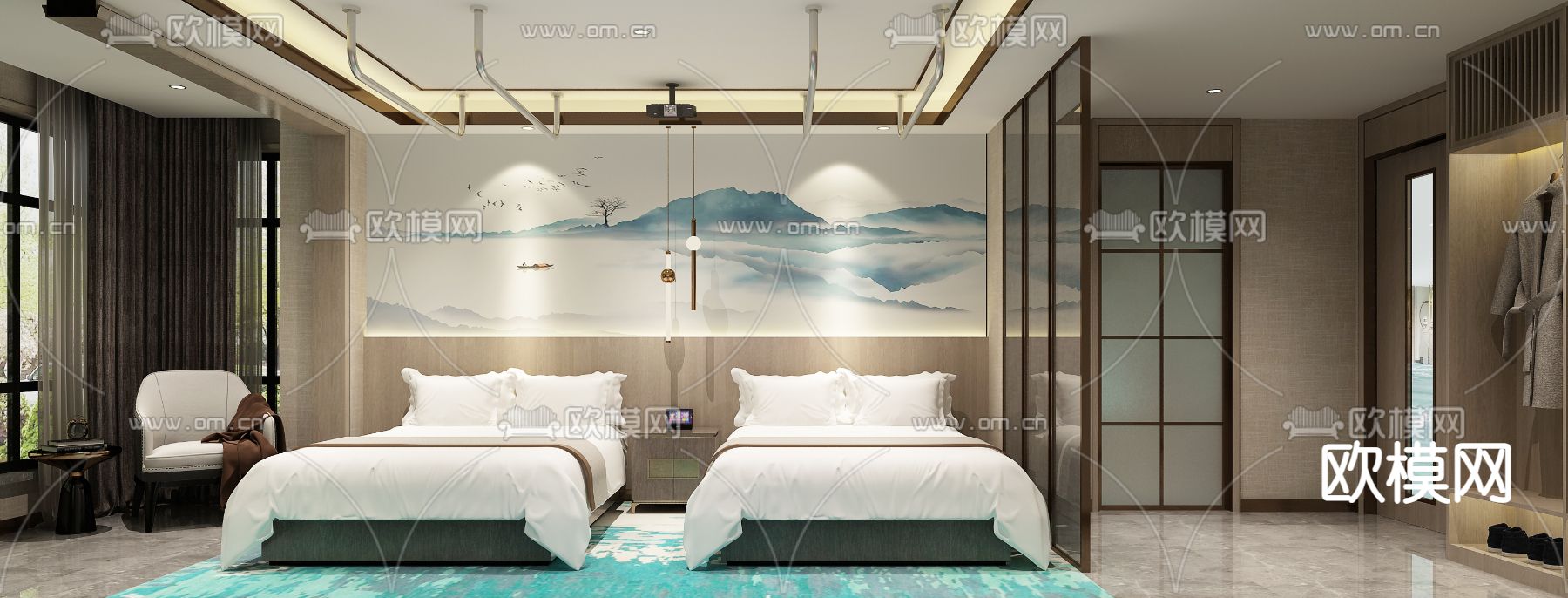 现代足疗包间免费3d模型下载（渲染图2）