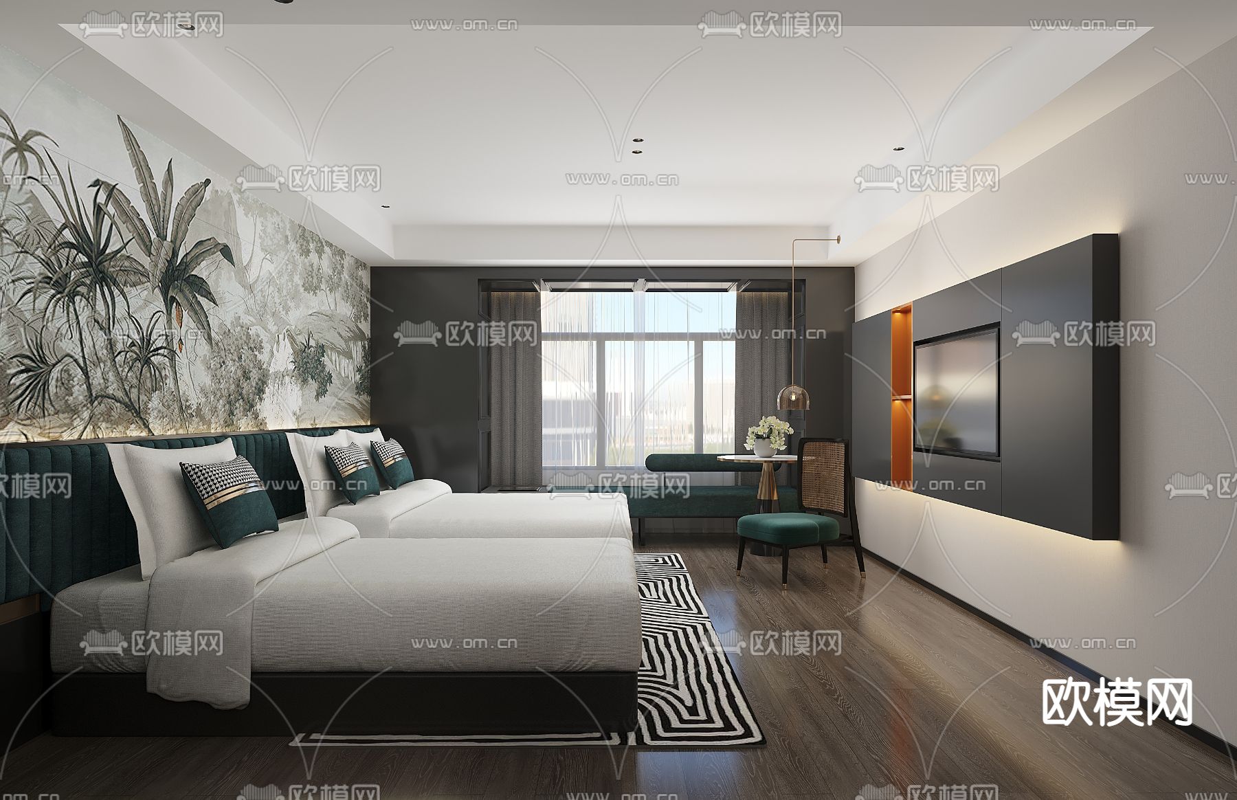 现代摩登客房免费3d模型下载（渲染图1）