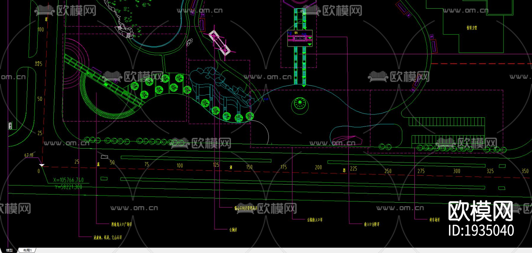 徐特立公园cad平面索引图下载（渲染图4）