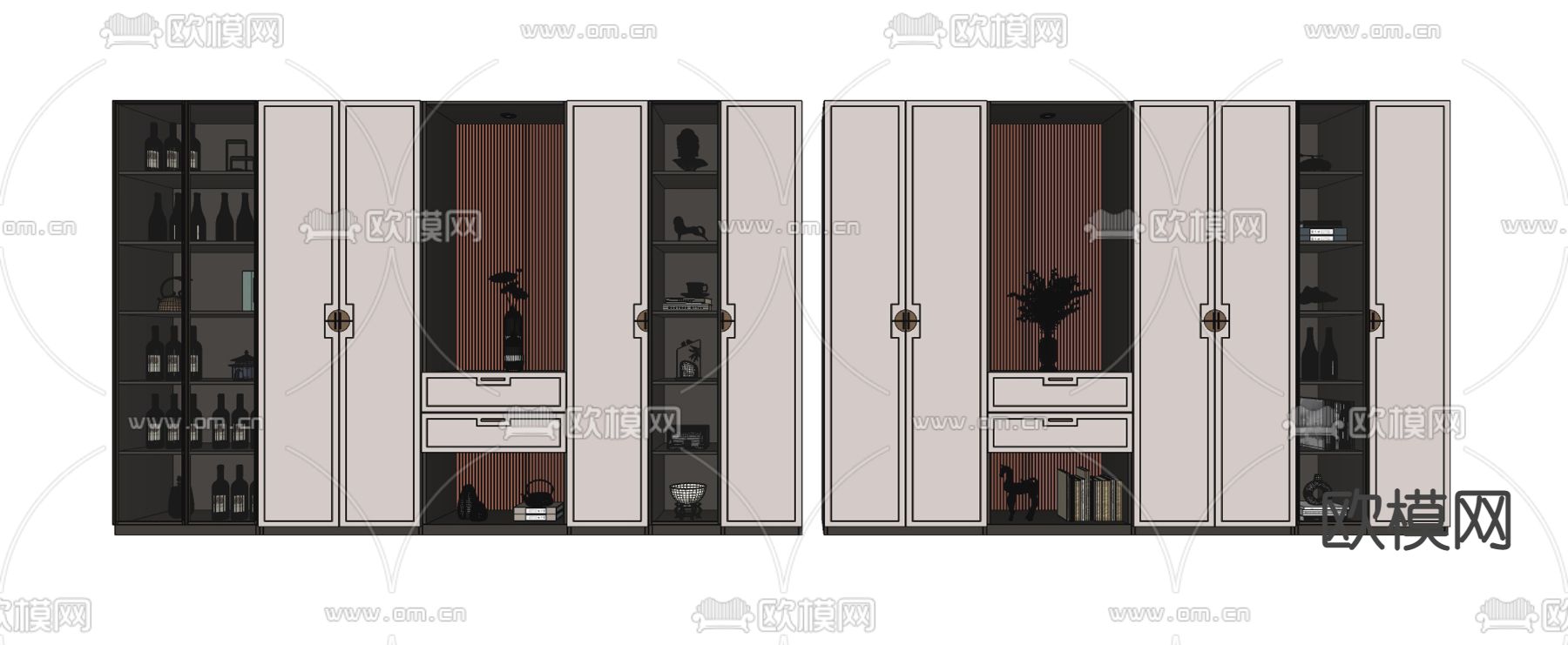 新中式酒柜su模型下载（渲染图2）