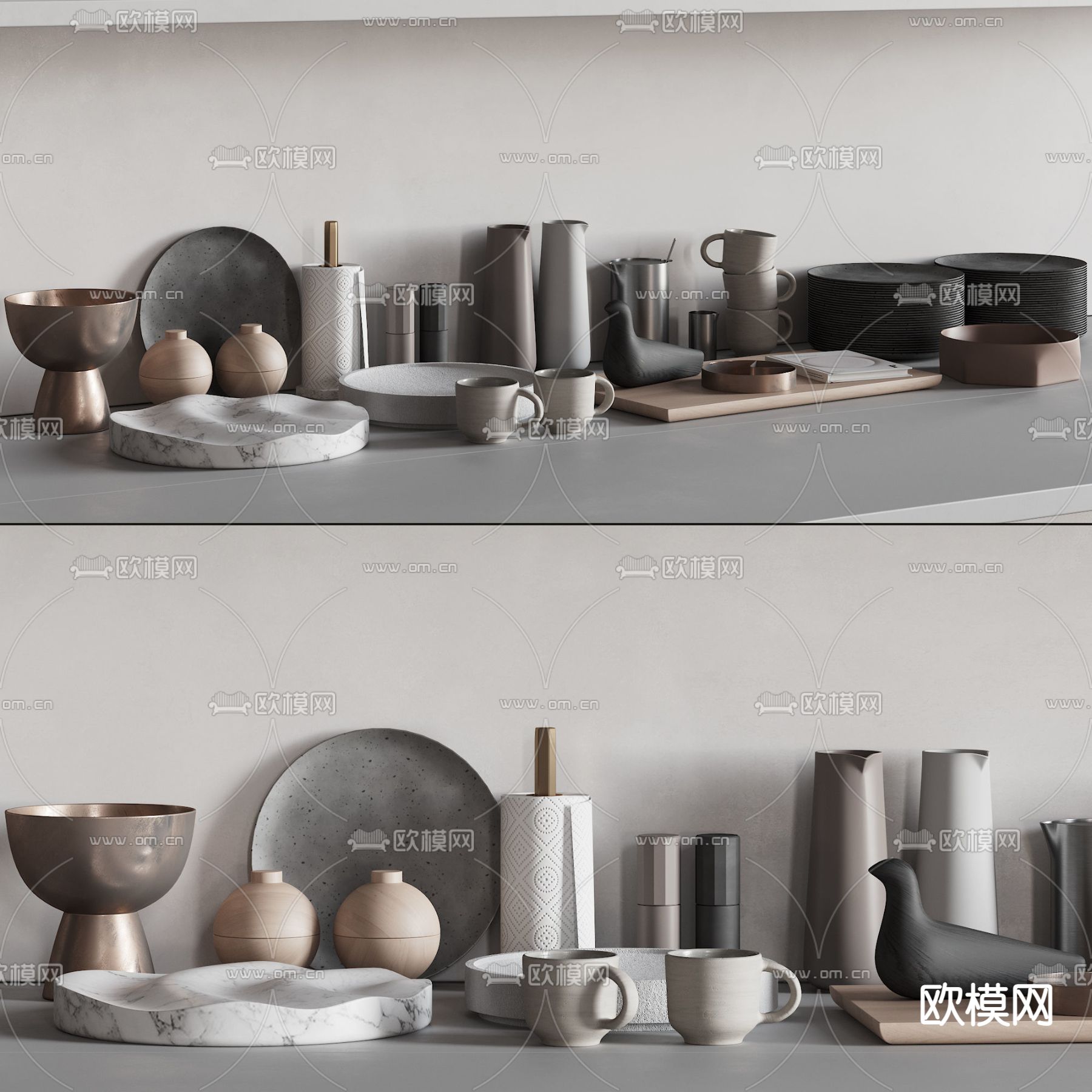 现代碗碟杯子厨具用品3d模型下载（渲染图3）