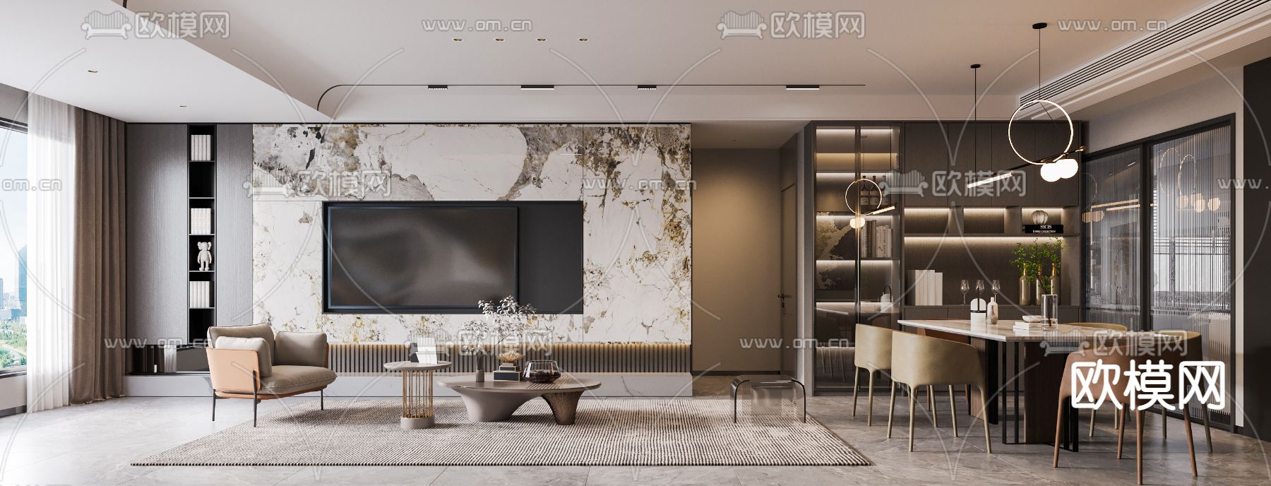 现代客厅餐厅3d模型