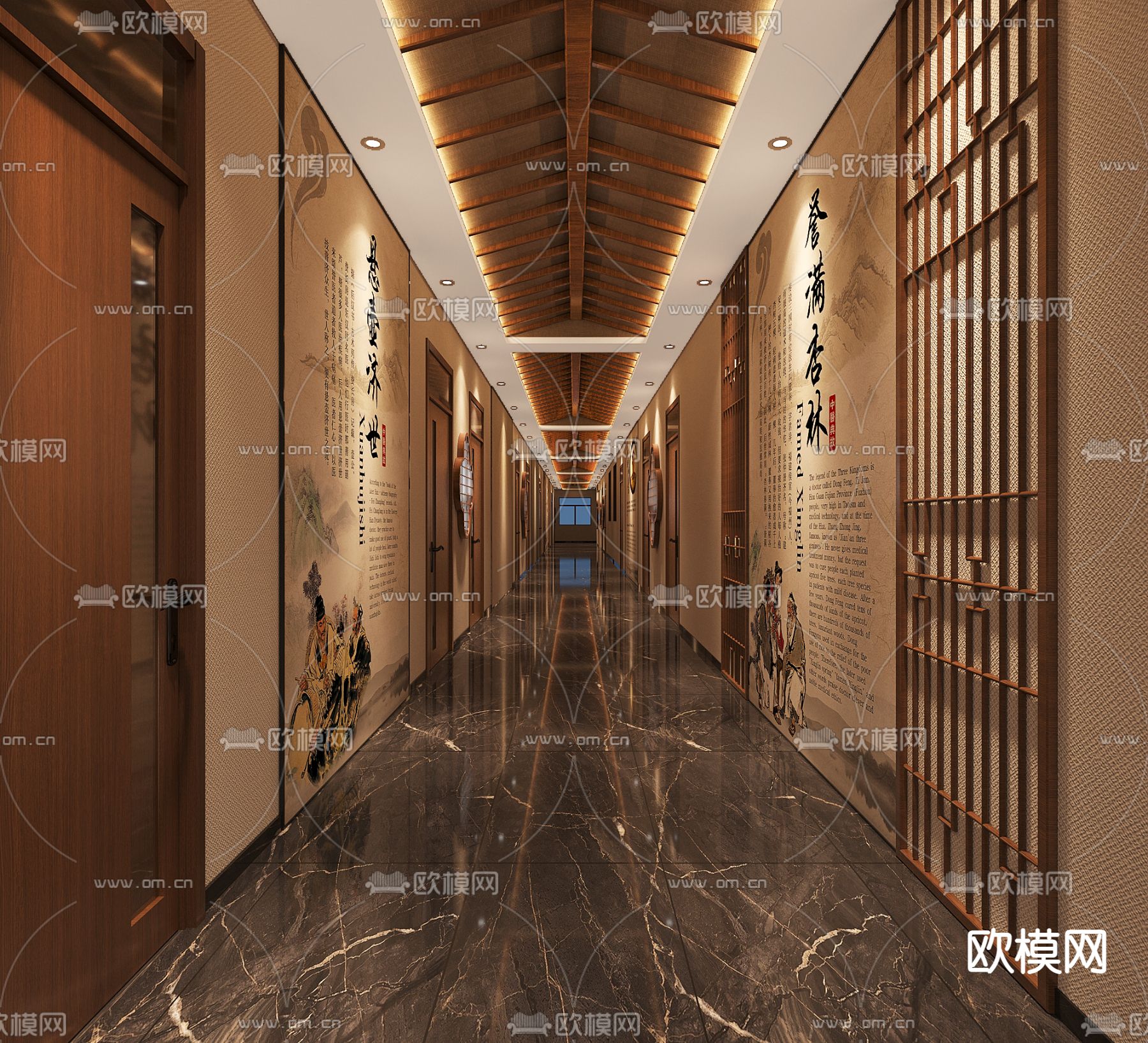 中式中医药馆医院免费3d模型下载（渲染图3）
