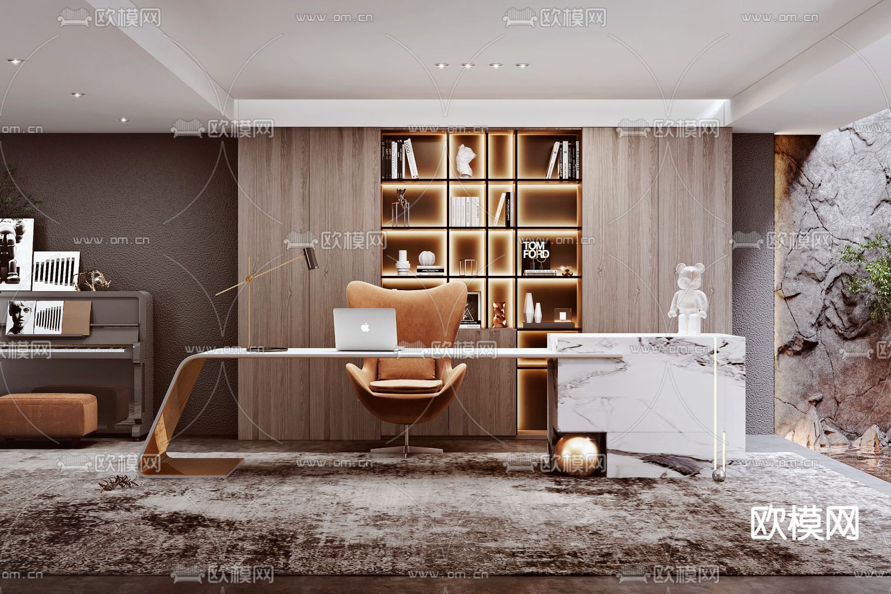 现代书房3d模型下载