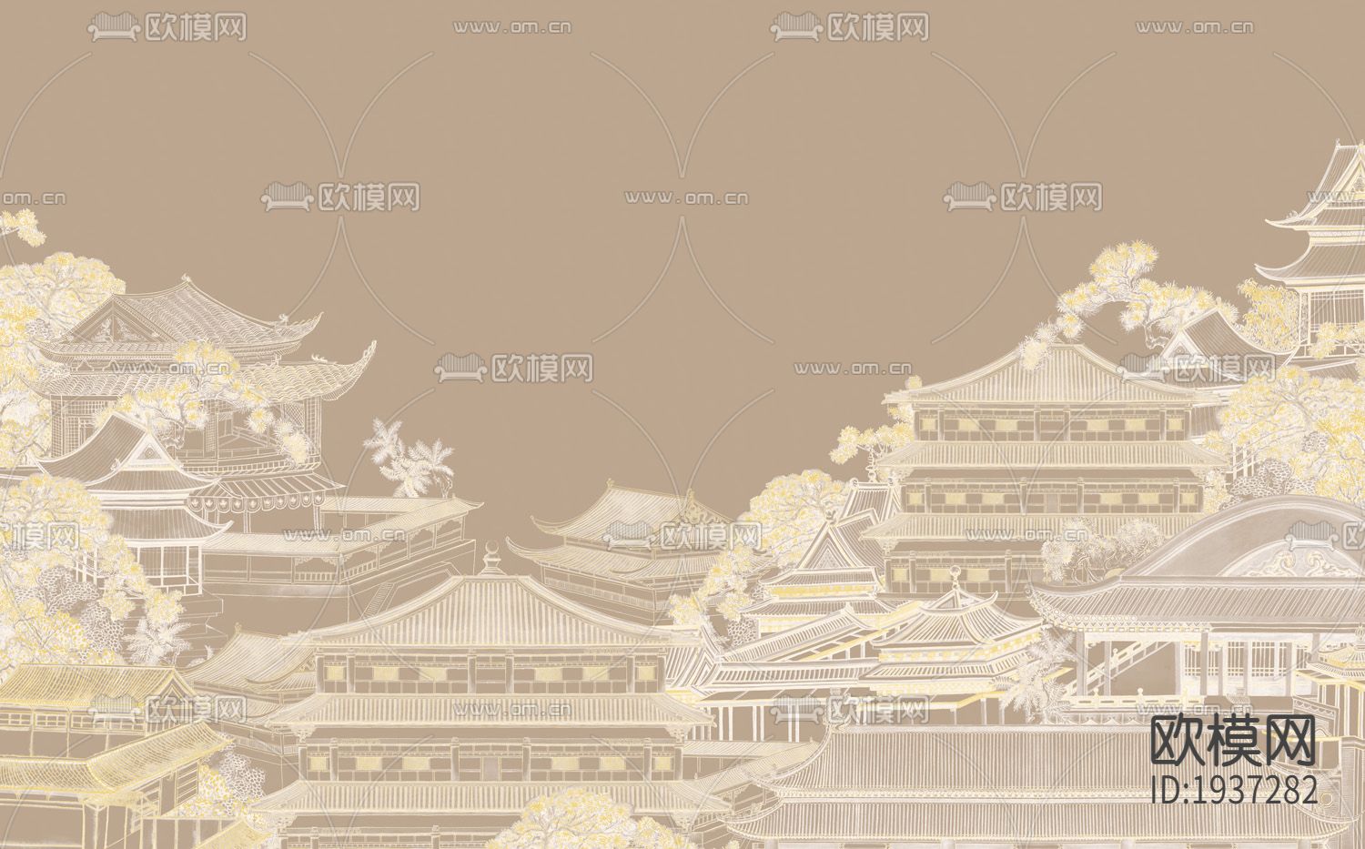 新中式精雕立体墙纸下载（渲染图2）