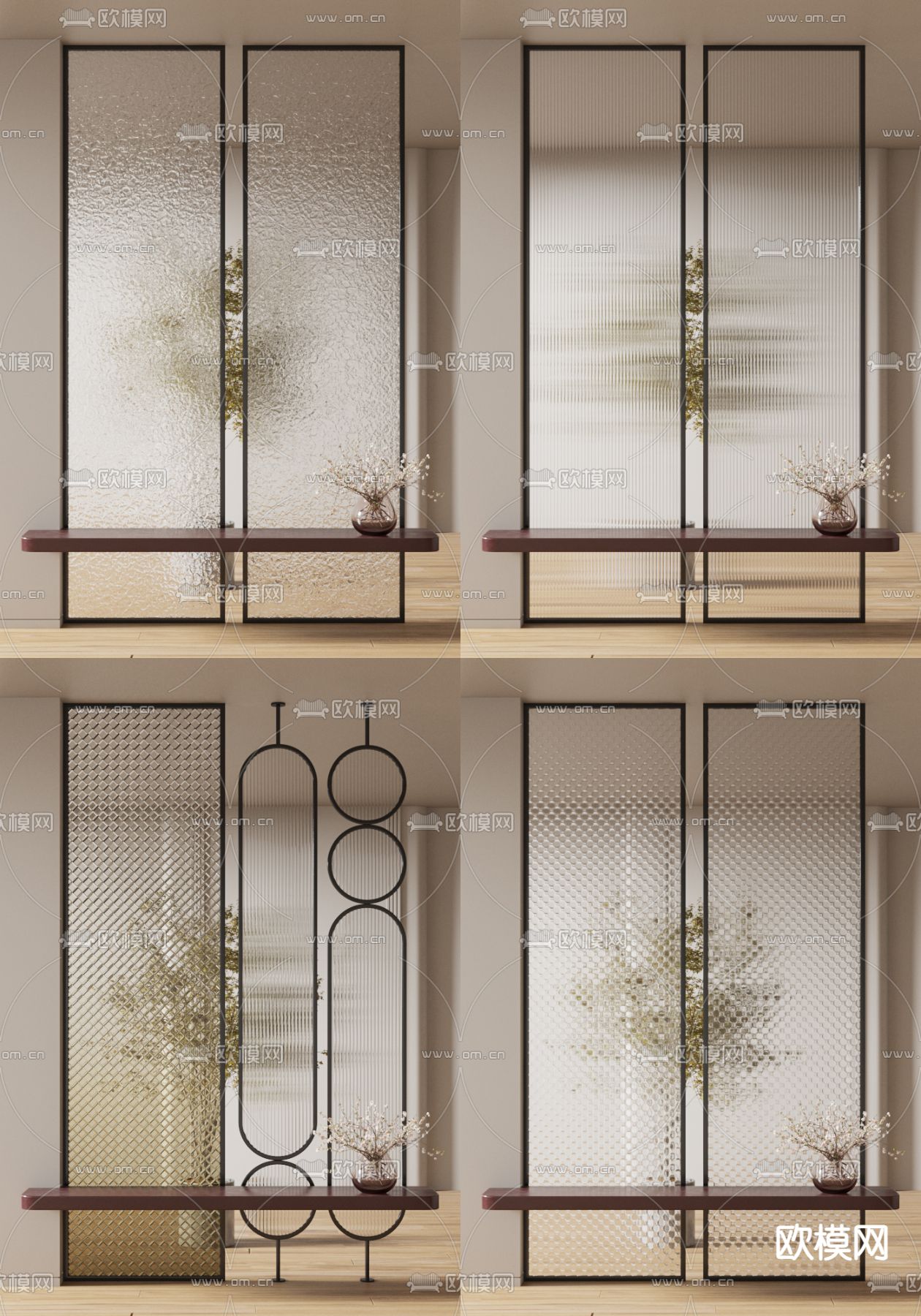 现代玻璃屏风su模型下载（渲染图1）