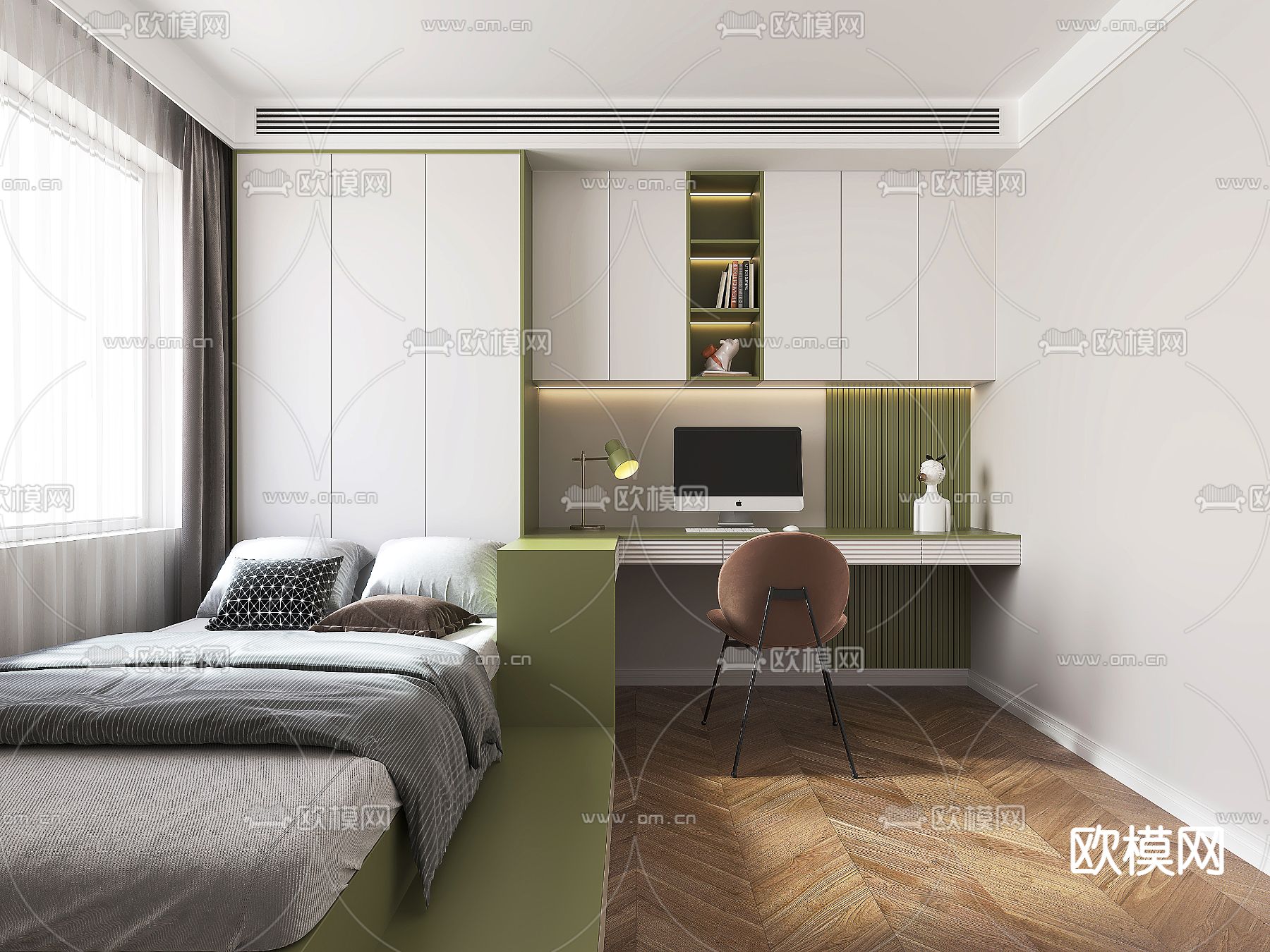 现代榻榻米卧室免费3d模型下载（渲染图1）