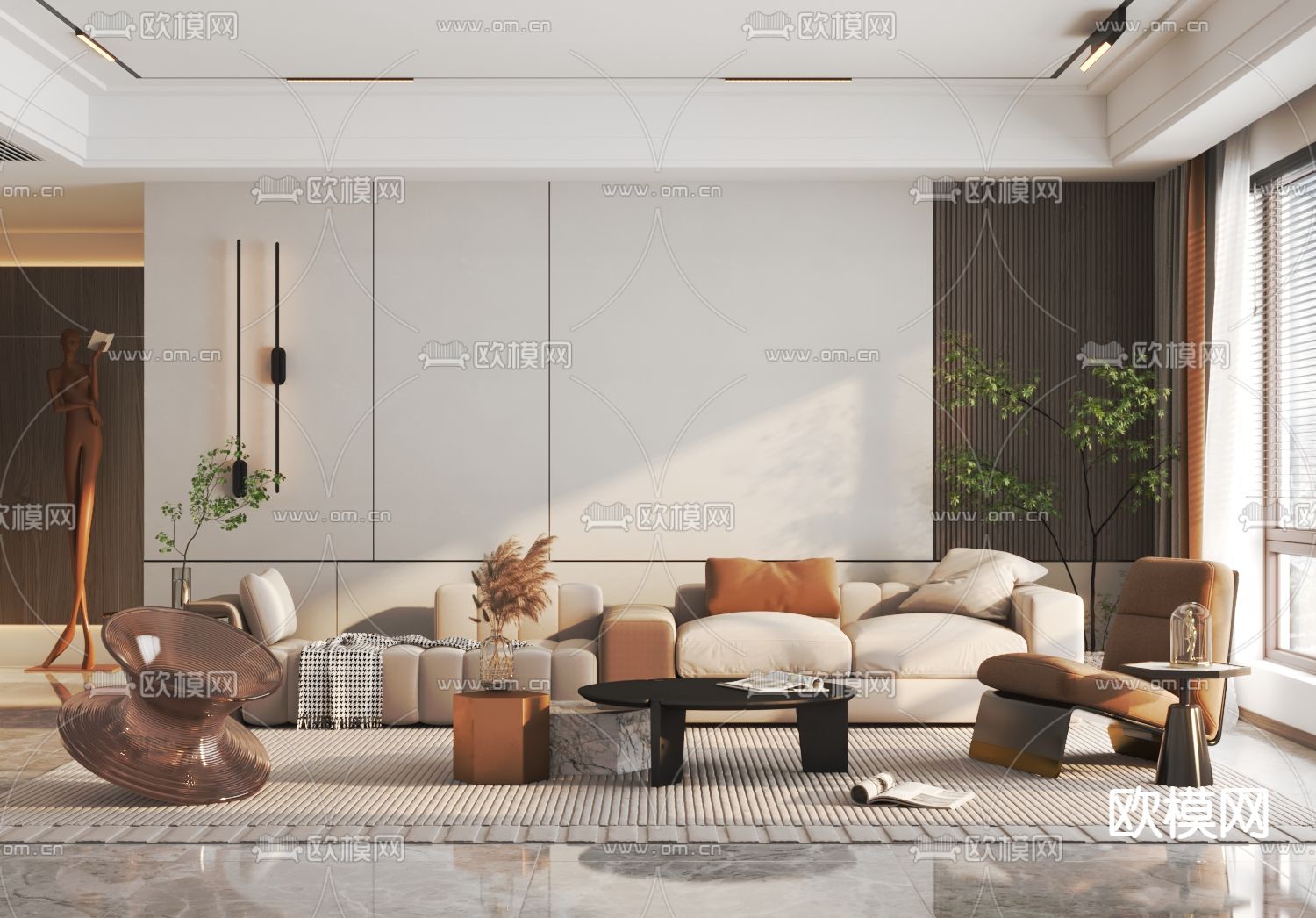 现代布艺沙发组合3d模型下载