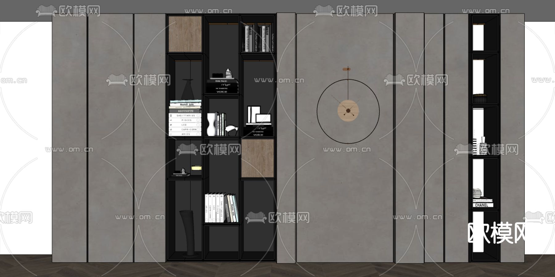 现代书柜su模型下载（渲染图2）