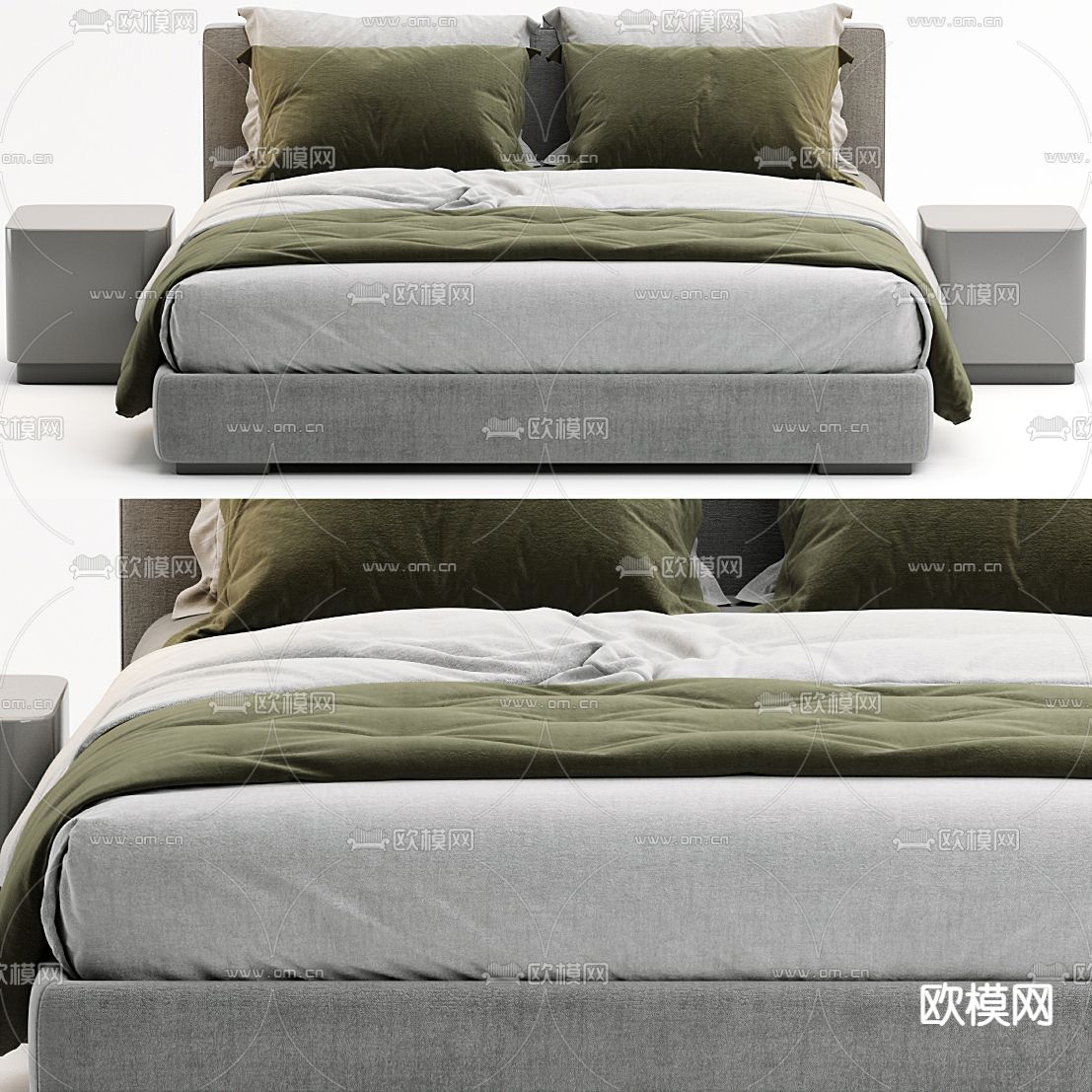 Meridiani 现代布艺双人床3d模型下载（渲染图3）