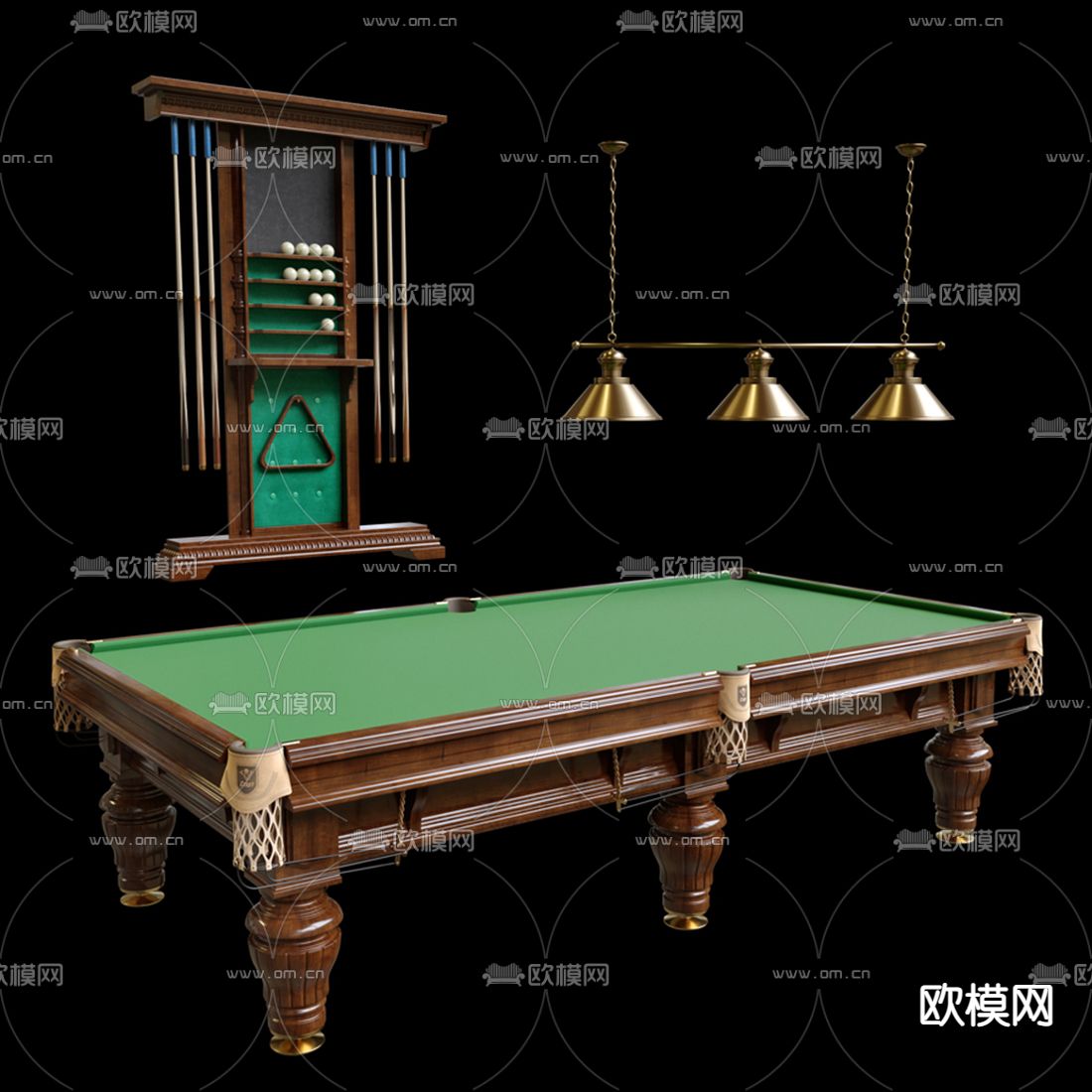 现代实木台球桌3d模型下载（渲染图1）