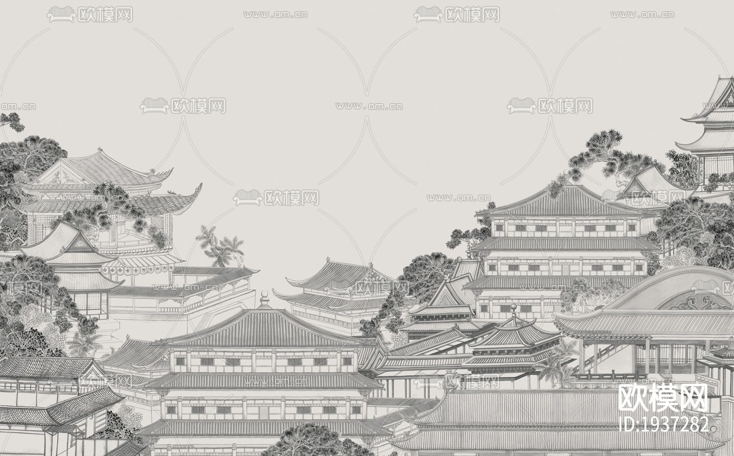 新中式精雕立体墙纸下载（渲染图1）