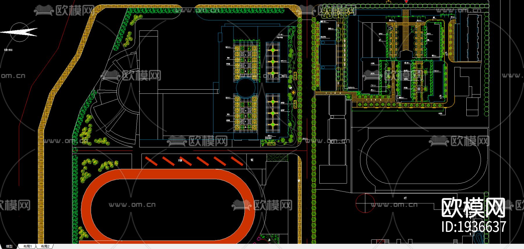 学校绿化cad平面图下载（渲染图1）