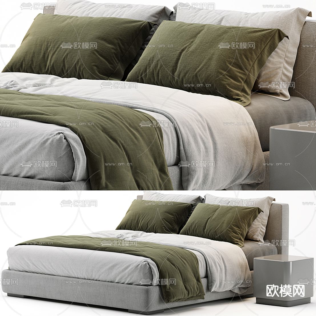 Meridiani 现代布艺双人床3d模型下载（渲染图2）