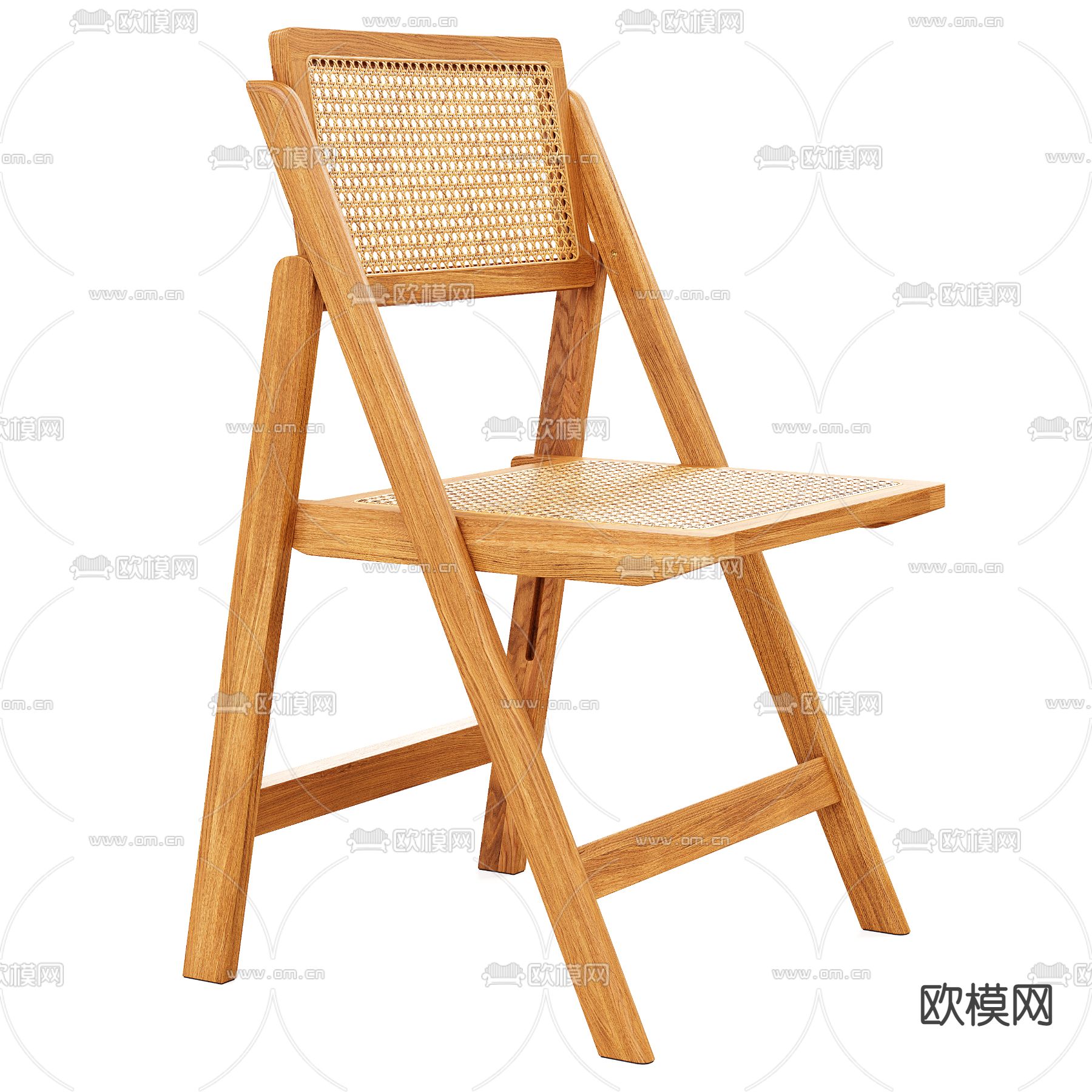 北欧实木藤编折叠椅3d模型下载（渲染图3）