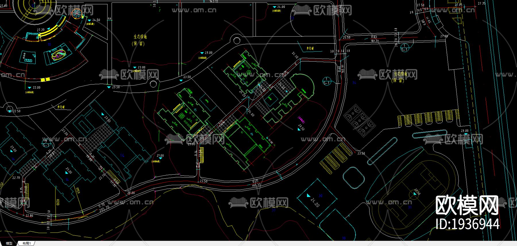 某大学总平面规划图CAD施工图下载（渲染图2）