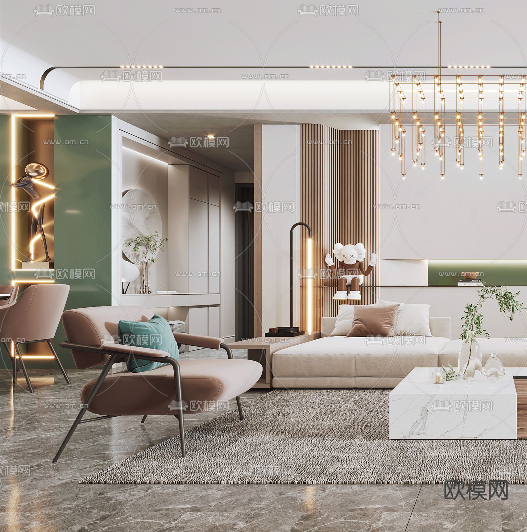 现代客厅餐厅3d模型下载（渲染图5）