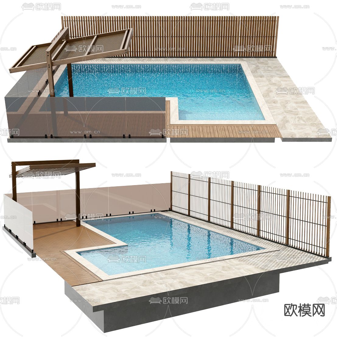 现代露天游泳池3d模型