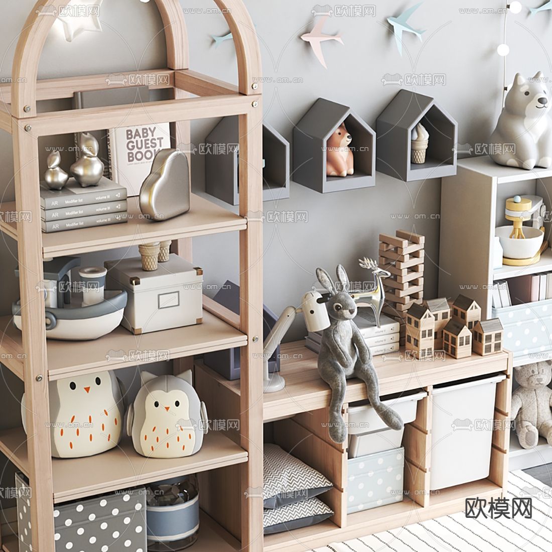 现代儿童玩具柜收纳柜3d模型下载（渲染图2）