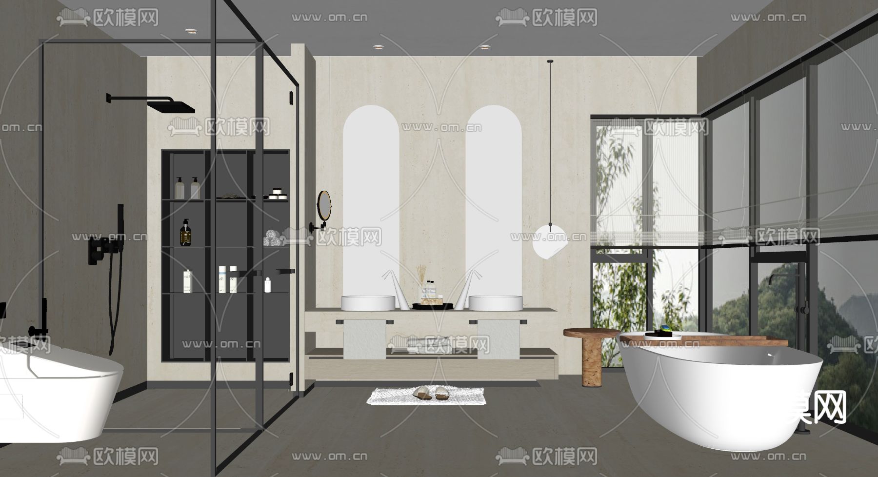 侘寂风卫生间su模型下载（渲染图2）