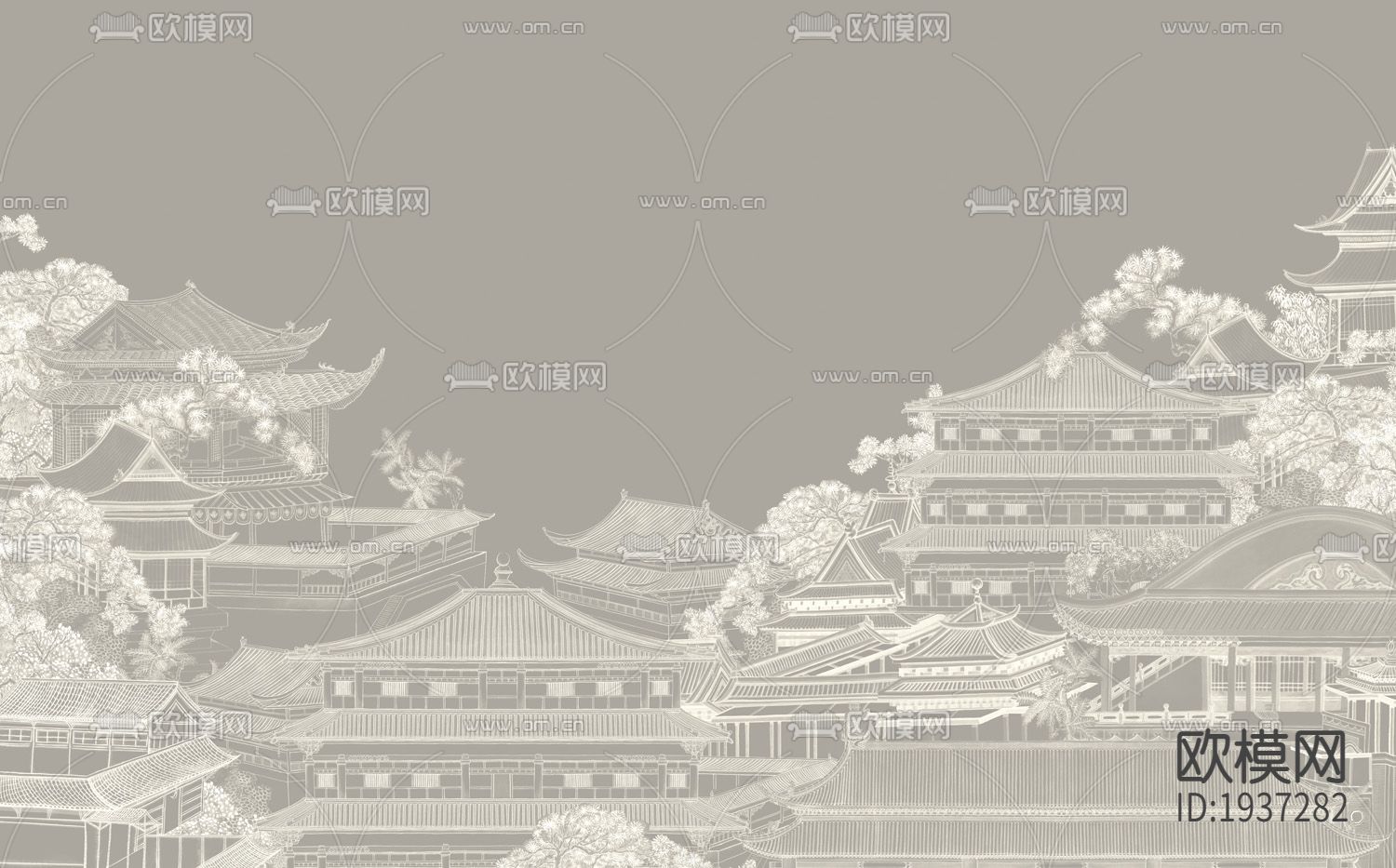 新中式精雕立体墙纸下载（渲染图6）